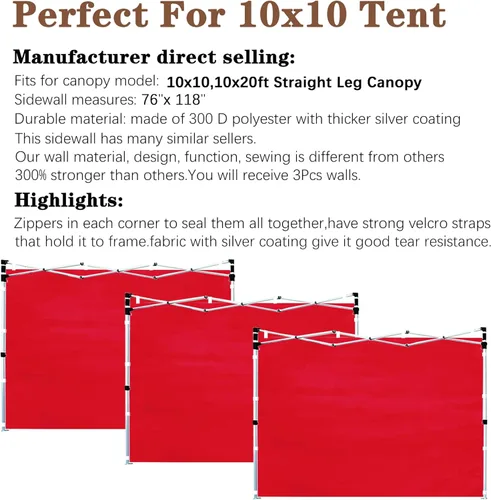 Vista 2 de SCOCANOPY SunWall - Marco de toldo desplegable de 10 x 10 pulgadas, paquete de 3 solo pared lateral (10 x 10 pulgadas, rojo)