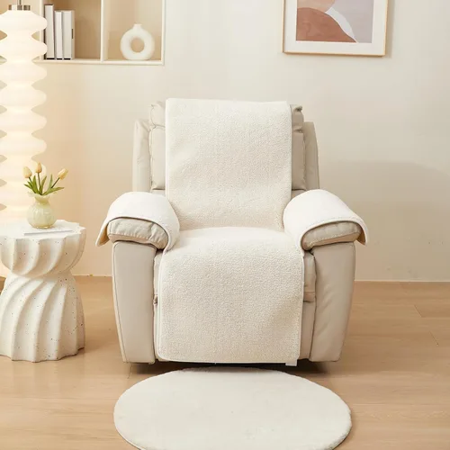 Vista 7 de vctops Funda para silla reclinable de vellón sherpa, súper suave y cálida, protector de muebles antideslizante, lavable, funda para silla reclinable