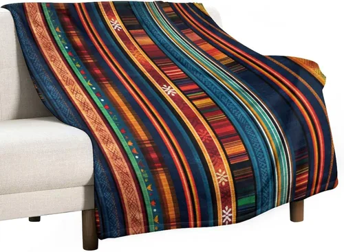 Manta bohemia mexicana retro a rayas multicolor, manta bohemia étnica cálida de 30 x 40 pulgadas, suave manta de felpa mullida y acogedora manta