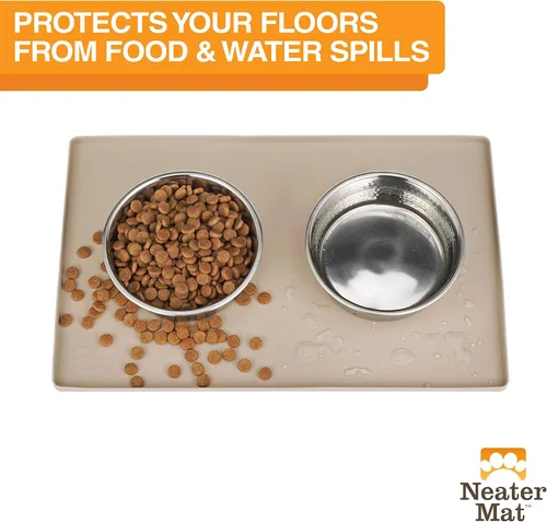 Vista 21 de Neater Pet Brands Neater Mat Tapete de comida para gatos y perros, mantel individual de silicona impermeable y sin BPA con borde elevado para debajo