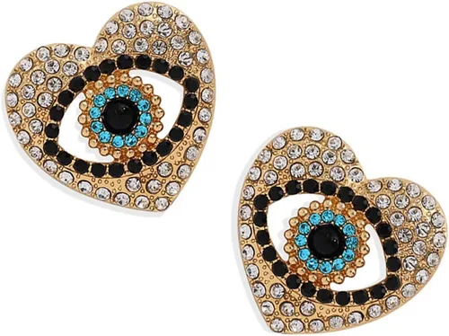 Aretes chapados en oro con forma de corazón y perlas de ojo azul para mujeres y niñas, corazón turco Mal De Ojo corazón melocotón, amor, mal de ojo,