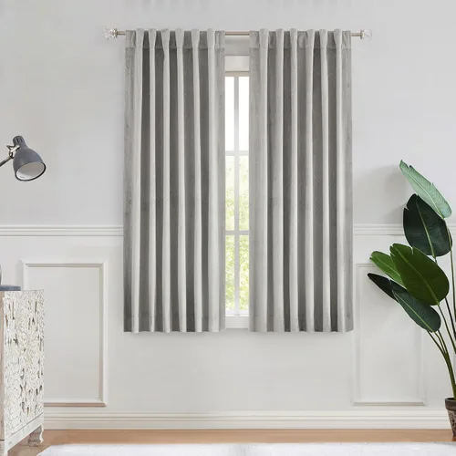 Vista 13 de Paneles de cortinas opacas de terciopelo gris oscuro para ventana, reducción de ruido, 90% de oscurecimiento de la habitación, bolsillo para barra