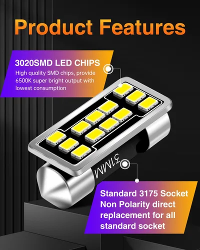 Vista 7 de LUYED DE3175 DE3021 - Bombillas LED de cúpula de 640 lúmenes, extremadamente brillantes, 3020 12-EX, chipsets de 1.25 pulgadas, 1.220 in, DE3022