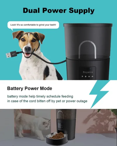Vista 8 de Boyarca Comedero automático para mascotas de funcionamiento manual, alimentador automático para perros con bolsa desecante, alimentadores