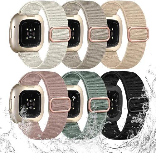 Vista 20 de Ouwegaga Banda elástica compatible con Fitbit Versa 4 bandas/Sense 2/Sense/Versa 3 bandas para mujeres y hombres, correa deportiva ajustable