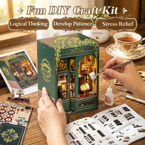 Vista 4 de CUTEBEE Kit de Rincón del Libro - Kit de Casa en Miniatura para Adultos, Adolescentes y Principiantes, Casa de Muñecas, Biblioteca, Rincón