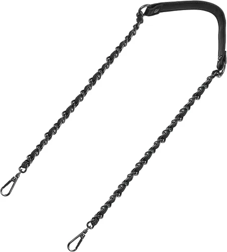 Vista 33 de Uxcell Correa de cadena plana de hierro de cuero de 39 pulgadas para bolso de mano, mango de reemplazo de hombro, negro con cadena dorada