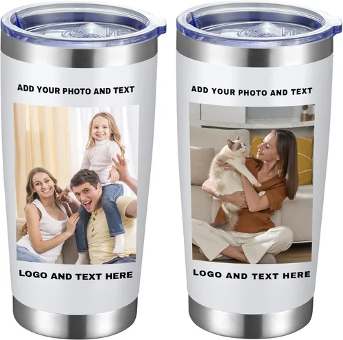 Vista 9 de Vaso de café personalizado de acero inoxidable, botella de agua personalizada de 20 onzas, vasos aislados con tapas y pajitas, imagen de logotipo