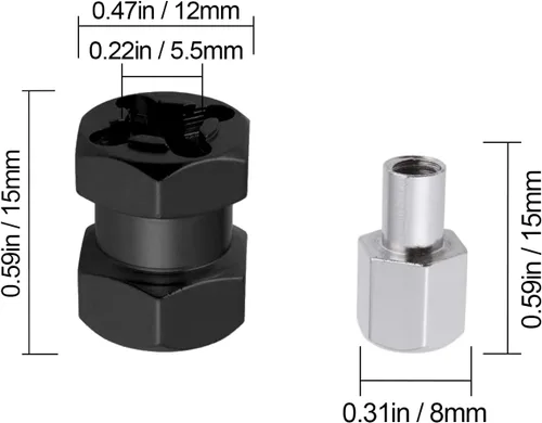 Vista 7 de Hobbypark - Paquete de 4 cubos de transmisión hexagonal de rueda de 0.472 in, acoplador combinador de aluminio, extensión de desplazamiento de 0.591