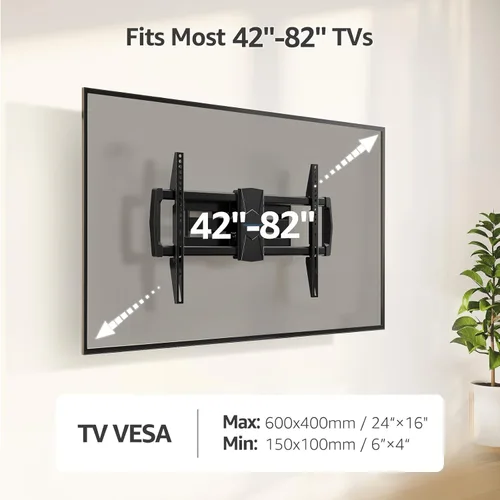Vista 7 de MOUNTUP Soporte de pared para TV de movimiento completo para la mayoría de televisores de 42 a 82 pulgadas, soporte de montaje en pared con giro e
