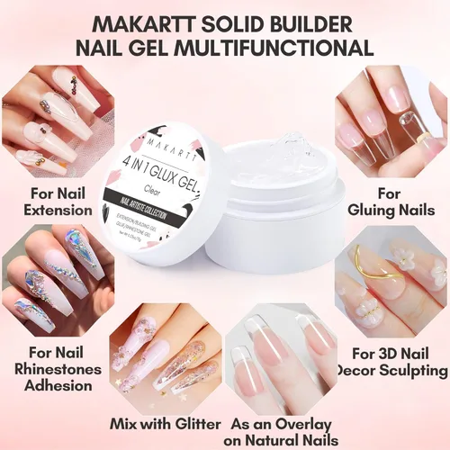 Vista 5 de Makartt Gel 4 en 1 Glux Gel Clear Solid Nail Extension Gel Constructor de Uñas Gel Constructor de Uñas de 0.5 fl oz UV Paquete de pegamento de uñas