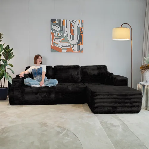 Vista 12 de Sofá modular sin hueso de 105 pulgadas, sofá modular en forma de L, sin marco, modular en forma de L, sin montaje, para sala de estar/dormitorio