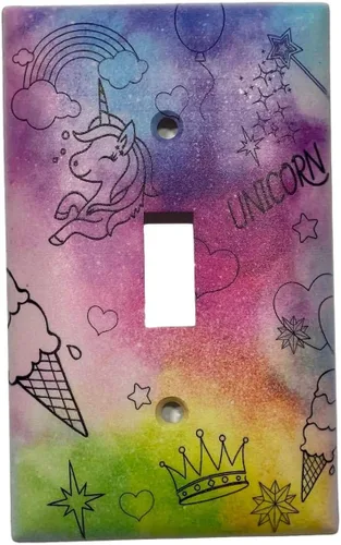 Colorido Unicornio Mundo Niños Decoración De La Habitación De La Imagen De La Luz Interruptor Placa De Interruptor De Una