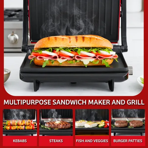 Vista 3 de Chef Buddy 82-SW100 parrilla antiadherente y Panini Prensa, rojo., Rojo