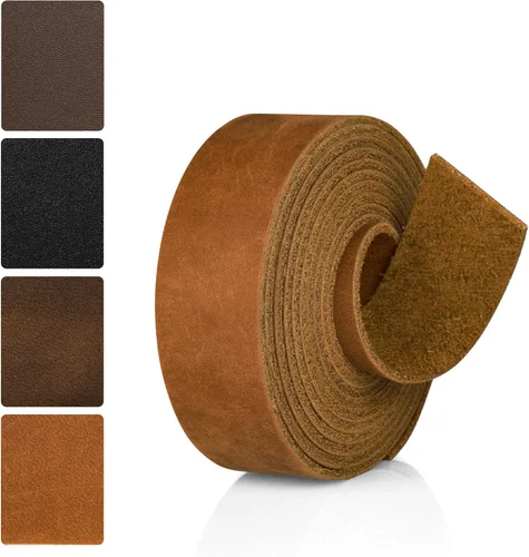 Vista 17 de JinRuiKJ Correa de cuero de grano superior – 1/2 pulgada de ancho 72 pulgadas de largo, tiras de cuero negro – muy adecuada para proyectos de arte