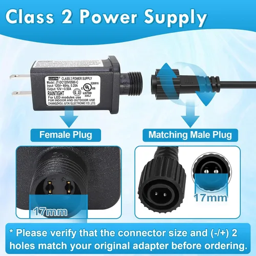 Vista 3 de PremierAdapter Transformador para CZJUTAI JT-DC120V0500 - Fuente de alimentación 12V0.5A Adaptador de enchufe de EE. UU. - Parte de repuesto