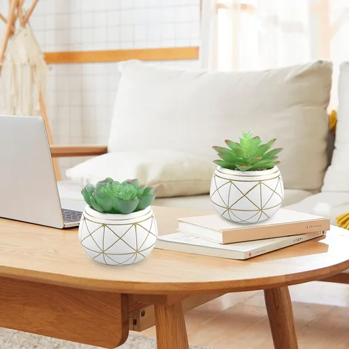 Vista 3 de 2 plantas suculentas artificiales en maceta de imitación suculentas en macetas de cerámica mini planta artificial en maceta para decoración