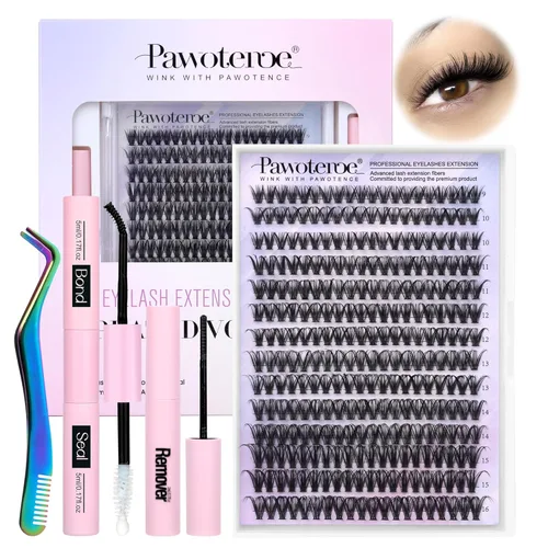 Vista 37 de Kit de racimos de pestañas Pawotence, kit de extensión de pestañas ojo de gato, kit de extensiones de pestañas en racimo 9-16mm, 40D, pestañas