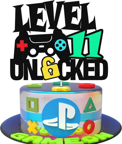 Vista 10 de Level 7th - Letrero desbloqueado para decoración de pastel de feliz 7º cumpleaños, decoración de pastel de nivel séptimo para controlador
