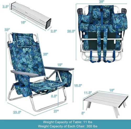 Vista 3 de GYMAX Sillas de playa, silla de camping con reposabrazos, bolsa refrigeradora, soporte para tazas, barra de toalla y bolsillos laterales, silla
