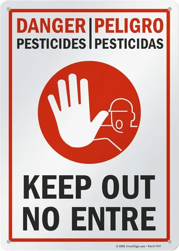 Vista 7 de SmartSign Letrero bilingüe "Peligro - Pesticidas, Keep Out" Aluminio de 7 x 10 pulgadas