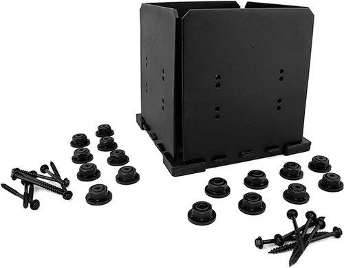 Vista 7 de Ozco Ironwood - Kit de base de poste de 6 x 6, incluye 1 placa base de poste, 4 placas decorativas, 8 tuercas hexagonales, tornillos de madera OWT