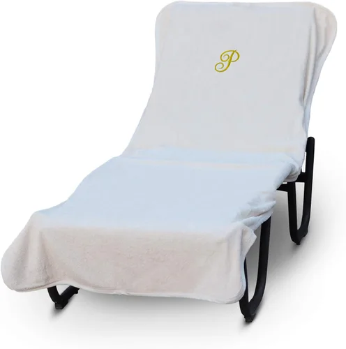 Vista 165 de Funda de lujo para tumbona de piscina con monograma de Hotel y Spa, bordado con letras en bloque - Extra absorbente 100% algodón turco - Rizo suave
