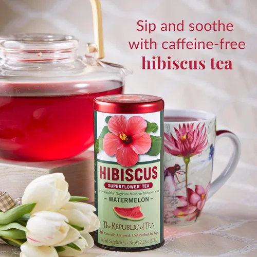 Vista 3 de The Republic of Tea Superflower - Té de hierbas de hibisco y sandía, 36 bolsas de té, té con sabor a bayas cítricas