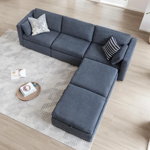 Vista 3 de CHITA Juego de sofá modular Cloud de gran tamaño, sofá modular en forma de U con diván reversible, 112 pulgadas de ancho, sofá modular de 5 Azul