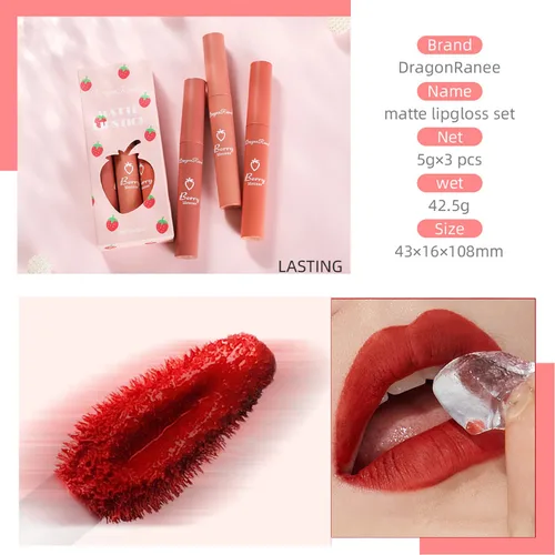 Vista 9 de Sulily Juego de 3 lápices labiales mate oscuro, lápiz labial rojo mate de larga duración para mujeres, barra labios suave con humedad aireada tipo