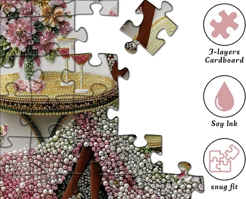 Vista 4 de PICKFORU - Rompecabezas elegante de 1000 piezas para adultos, rompecabezas de musa floral con cuentas, mesa de té de jardín de flores, rompecabezas