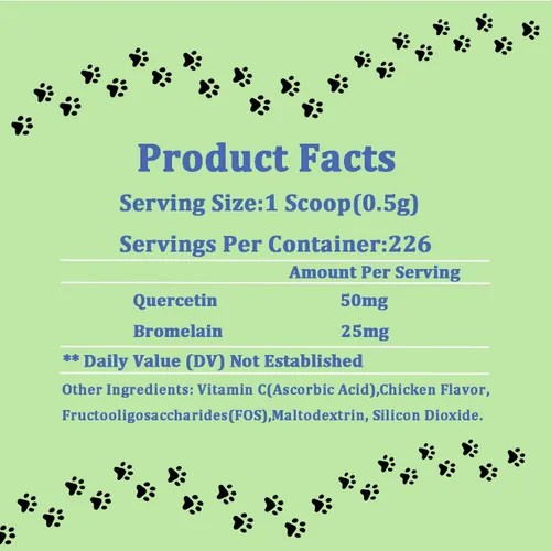 Vista 6 de Quercetina para perros con bromelina, apoyo para la alergia, alivio inflamatorio, apoyo a la salud celular, fórmula de bienestar para la piel
