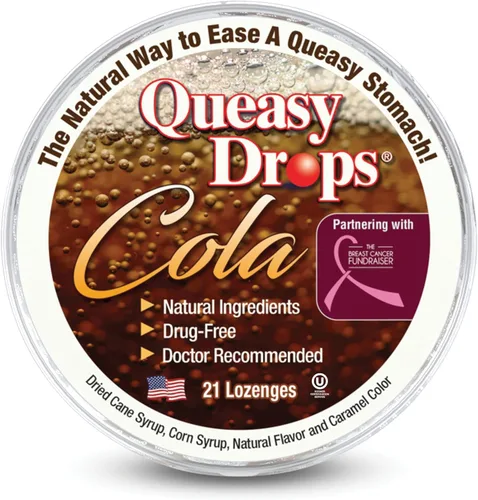 Three Lollies Queasy Drops - Sabor a Cola - Alivio de las náuseas y del mareo de viaje, calma la boca seca y calma el estómago - Ingredientes