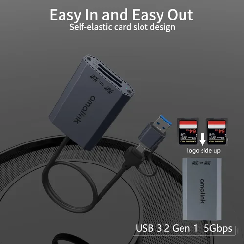Vista 4 de Lector de tarjetas SD UHS-II de doble ranura. Adaptador de lector de tarjetas de memoria USB C SD 4.0 de doble ranura, USB 3.2 Gen 1, flujo