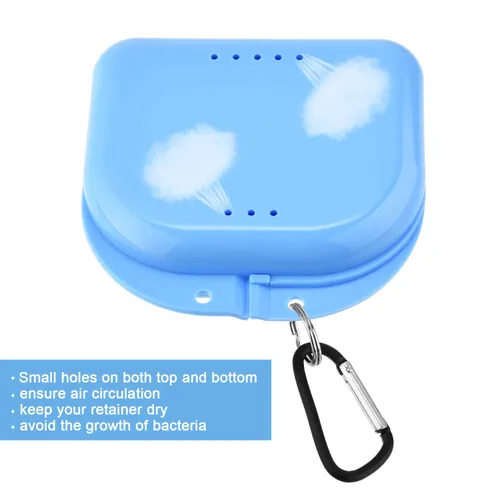 Vista 4 de 6 cajas de retención para protección bucal, cajas de almacenamiento de ortodoncia multicolor con hebillas en forma de D y llaveros