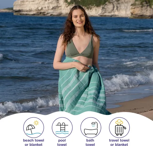 Vista 89 de Toalla de playa turca de gran tamaño, 38 x 71 pulgadas, 100% algodón turco, sin arena, de secado rápido, toalla turca extragrande, toalla turca