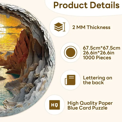 Vista 5 de Rompecabezas de 1000 Piezas para Adultos–3D Cañón de Puesta de Sol, 67.3 x 67.3 cm Rompecabezas Imposible Difícil Duro Desafiante, Perfecto