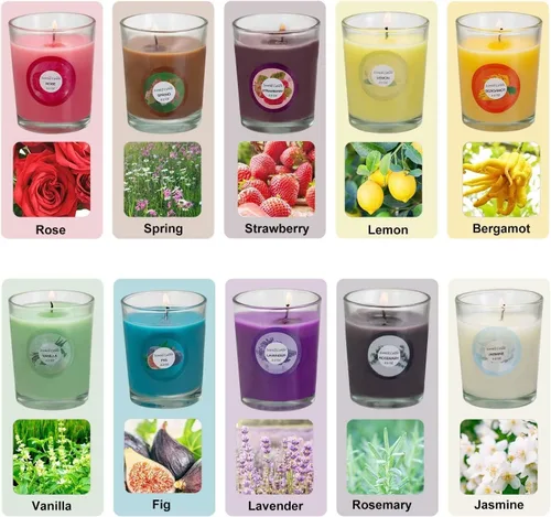 Vista 3 de Velas perfumadas con 10 fragancias para el hogar y las mujeres, velas de cristal de cera de soja de aromaterapia de 2.2 onzas, paquete de 20