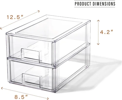Vista 2 de BINO Cajones de almacenamiento apilables, pequeños, paquete de 2, transparentes The Crate Collection Contenedores de almacenamiento con cajones