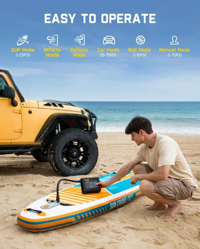 Vista 5 de Fanttik X9 Cross 4X Inflador portátil de neumáticos, bomba de tabla de remo Máximo 75PSI con apagado automático, desinflado Bomba de aire