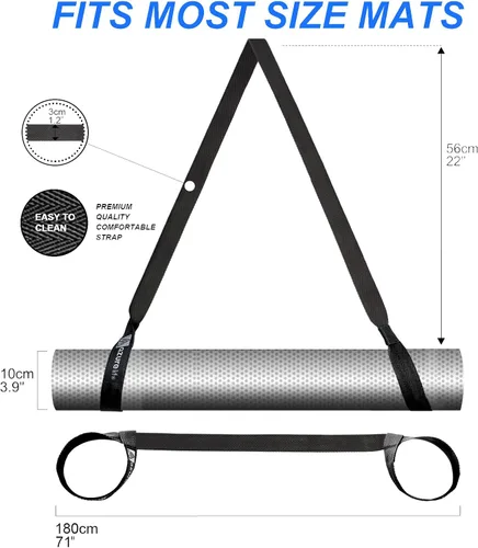 Vista 2 de A AZURELIFE Premium 2 en 1 correa para esterilla de yoga, ajustable antideslizante para transportar esterilla de yoga, se dobla como bandas elásticas