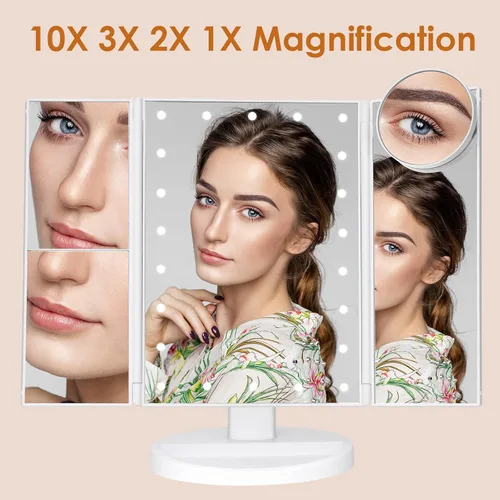 Vista 2 de Espejo de Maquillaje Espejo de Tocador con Luces, Espejos de Baño con Brillo Ajustable Magnificación 1X/2X/3X/10X y Pantalla Táctil Espejo