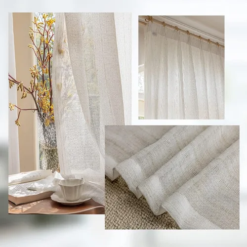 Vista 3 de Sunbox Cortinas traslúcidas de lino liso de 54 pulgadas de largo, cortinas plisadas con doble pellizco, cortinas de gasa semitransparentes