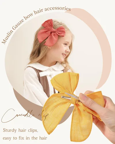 Vista 3 de doboi 20 PCS Lazos Fable de 4.5 Pulgadas Pinzas para el Cabello para Bebés y Niñas Lazos de Algodón y Lino para Niñas Accesorios para el Cabello