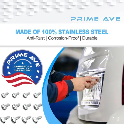 Vista 7 de Tornillos de acero inoxidable PRIME AVE para placas de matrícula, marcos, cubiertas - Juego de tornillos para placa de matrícula delantera y trasera