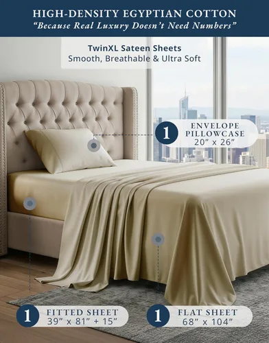 Vista 394 de LANE LINEN - Sábanas individual 100% algodón egipcio suave, cómodo y grueso de calidad de hotel, costuras reforzadas totalmente elásticas, sin