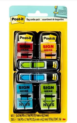 Post-it 'Sign Here' Flags Value Pack, 1 x 1-7/10 Inches, Multiple Colors, 248 Flags, 4 Pack