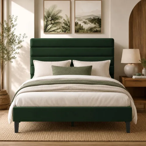 Vista 16 de IMMERSTABLE Marco de Cama Individual con Cabecera Tapizada de Terciopelo, Marco de Cama Plataforma Individual con Soporte de Listones de Madera, No