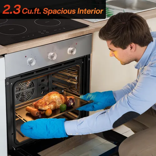 Vista 4 de Empava Horno eléctrico de pared simple de 24 pulgadas con 6 funciones de cocción, sistema de convección integrado con control mecánico de perilla