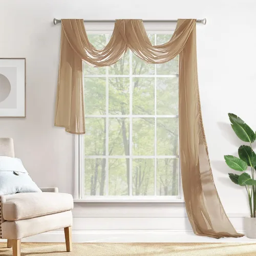 Vista 18 de MIULEE Cortina Scarf Transparente para Ventana Cenefa Extra Larga Superior Terracota Elegantes Cortinas Swag de Lujo Tela Drapeada para Arco de Boda